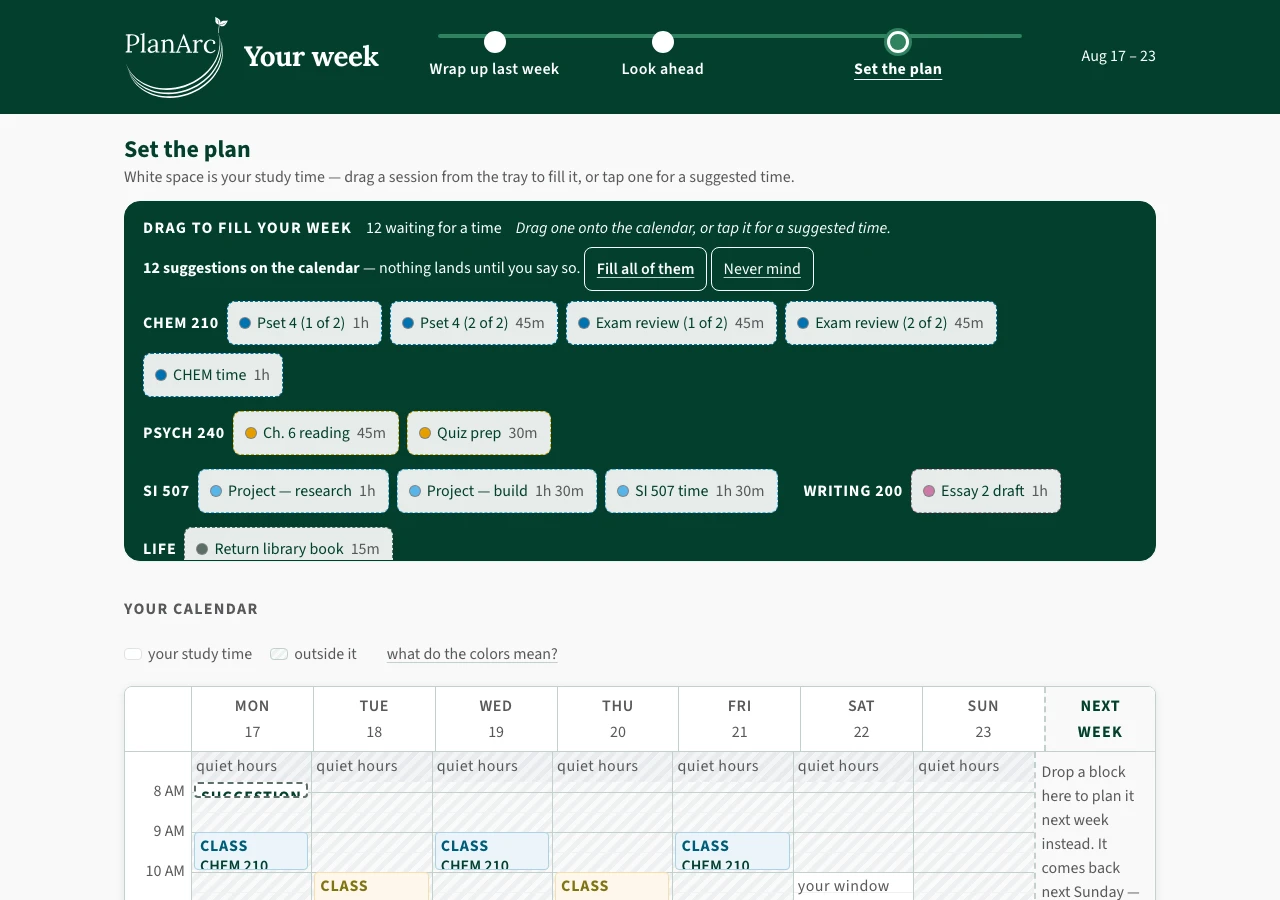 Preview of PlanArc weekly planning